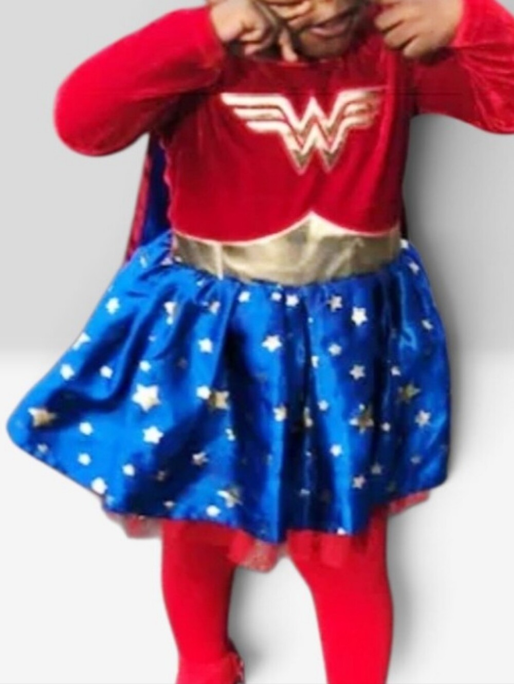 WONDER WOMAN Velvet Costume Toddler Kids Child Dress Tights & Cape